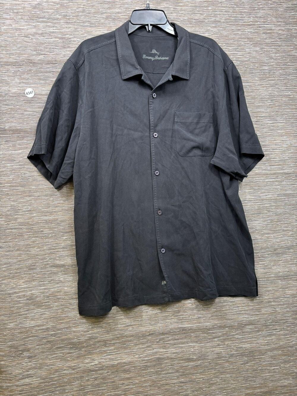 Tommy Bahama Shirt Mens XL Black Silk Camp Short Sleeve Button Up Casual